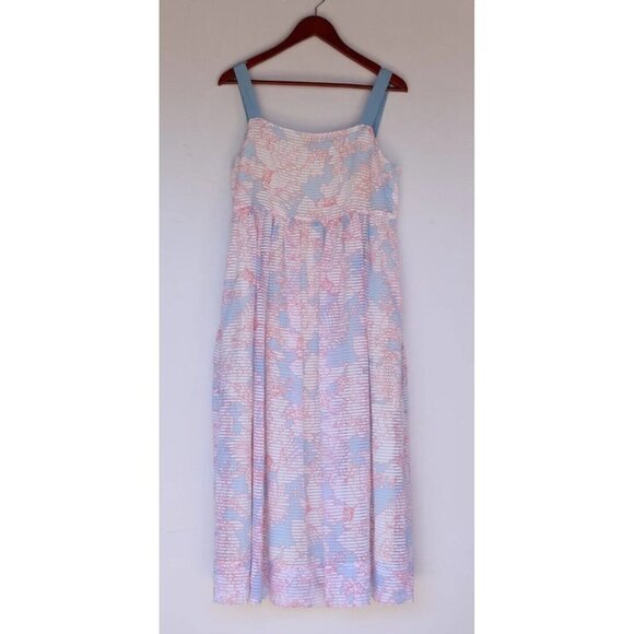 Paul & Joe Sister Womens Size 42 Blue Pink Floral Stripe Dress Pockets Tank Midi - Picture 1 of 8